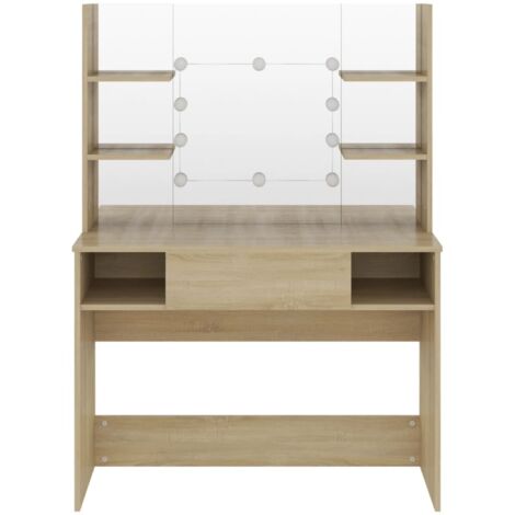 Makeup Table with LED Lights 100x40x135 cm MDF Oak vidaXL