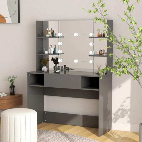 Makeup Table with LED Lights 100x40x135 cm MDF Grey vidaXL