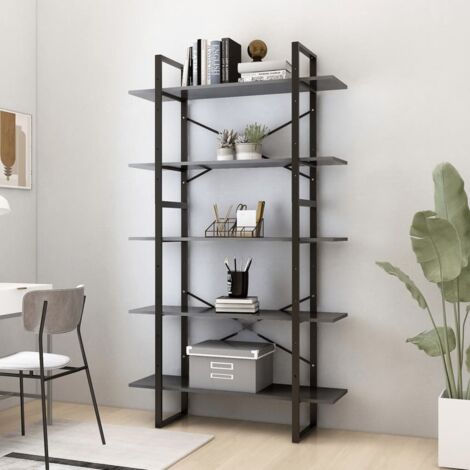 5-Tier Book Cabinet Grey 100x30x175 cm Engineered Wood vidaXL