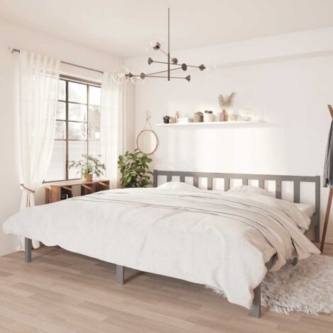 810104  Bed Frame without Mattress Grey Solid Wood 200x200 cm vidaXL