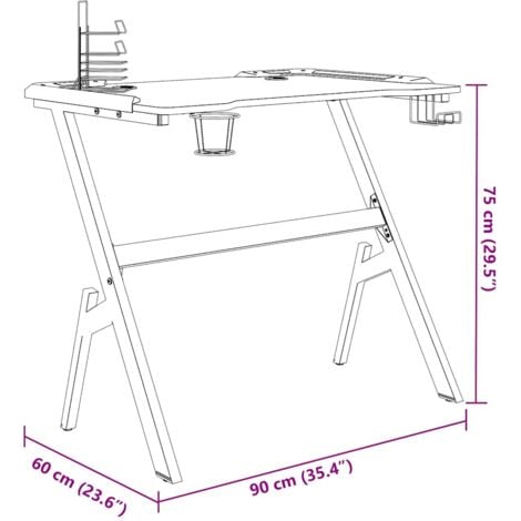 Gaming Desk LED with Y Shape Black 90x60x75 cm vidaXL