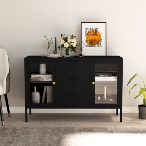 Sideboard Black 105x35x70 cm Steel and Tempered Glass vidaXL (1/5)