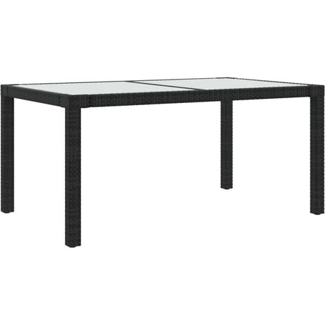 vidaXL Garden Table 150x90x75 cm Tempered Glass and Poly Rattan Black