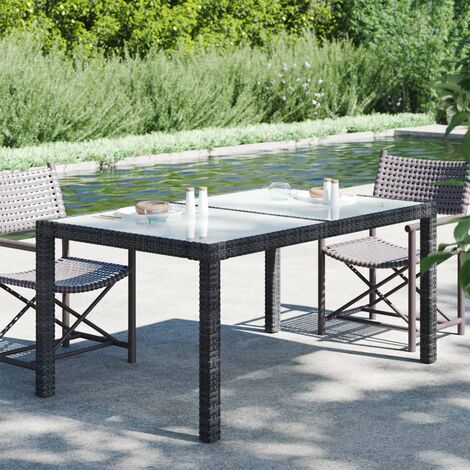 Garden Table 150x90x75 cm Tempered Glass and Poly Rattan Black vidaXL
