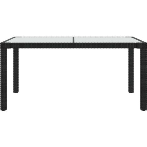 Garden Table 150x90x75 cm Tempered Glass and Poly Rattan Black vidaXL