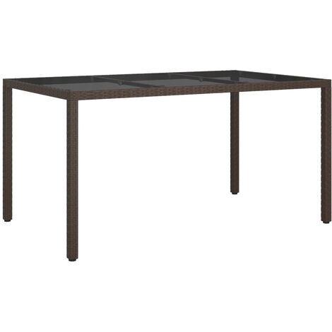 Garden Table 150x90x75 cm Tempered Glass and Poly Rattan Brown vidaXL