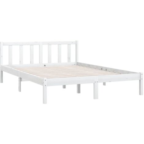 Bed Frame without Mattress White Solid Wood Double vidaXL