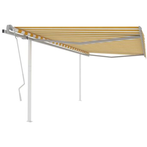 Manual Retractable Awning with Posts 4x3.5 m Yellow and White vidaXL