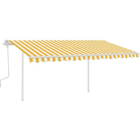 Manual Retractable Awning with Posts 4x3.5 m Yellow and White vidaXL