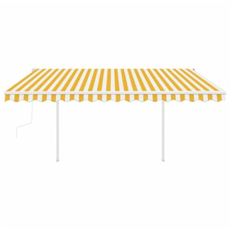 Manual Retractable Awning with Posts 4x3.5 m Yellow and White vidaXL