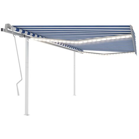 Manual Retractable Awning with LED 4x3 m Blue and White vidaXL