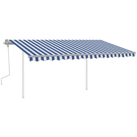 Manual Retractable Awning with LED 4x3 m Blue and White vidaXL