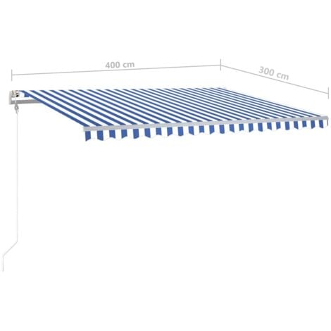 Manual Retractable Awning with LED 4x3 m Blue and White vidaXL