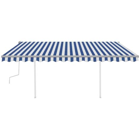 Manual Retractable Awning with LED 4x3 m Blue and White vidaXL