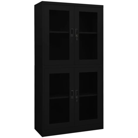 Office Cabinet Black 90x40x180 cm Steel and Tempered Glass vidaXL