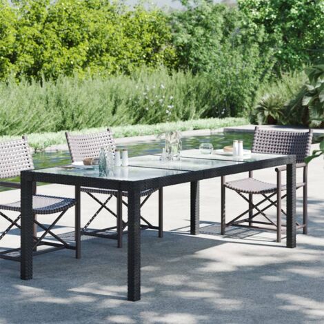 Garden Table Black 190x90x75 cm Tempered Glass and Poly Rattan vidaXL
