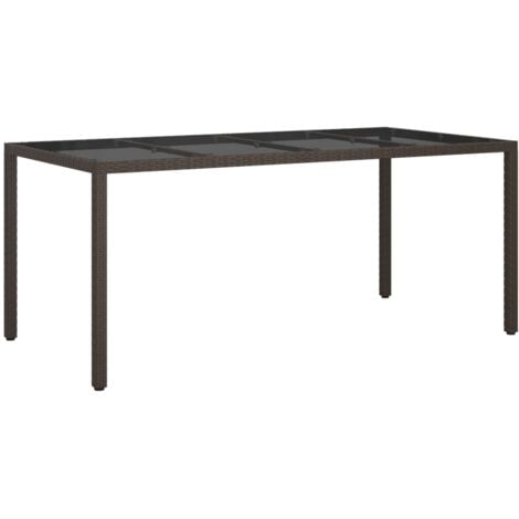 Garden Table Brown 190x90x75 cm Tempered Glass and Poly Rattan vidaXL