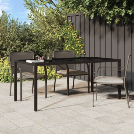 Garden Table Brown 190x90x75 cm Tempered Glass and Poly Rattan vidaXL