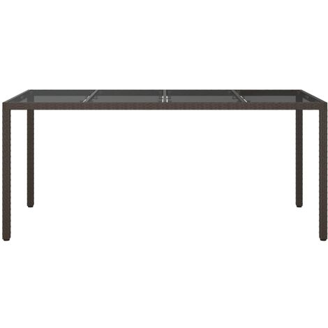 Garden Table Brown 190x90x75 cm Tempered Glass and Poly Rattan vidaXL