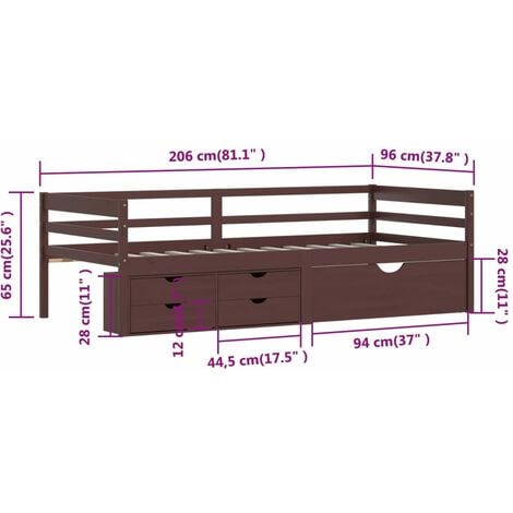 Bed Frame with Storage without Mattress Dark Brown 90x200 cm vidaXL