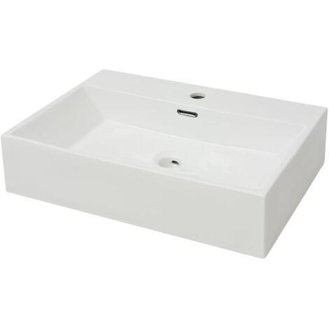 Basin with Faucet Hole Ceramic White 60.5x42.5x14.5 cm vidaXL (1/5)