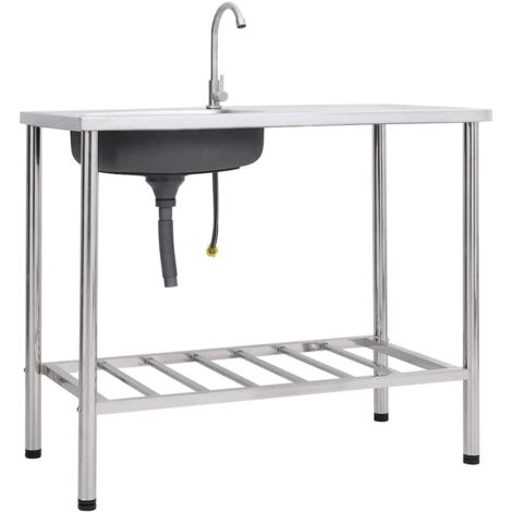 Camping Sink Single Basin with Tap Stainless Steel vidaXL
