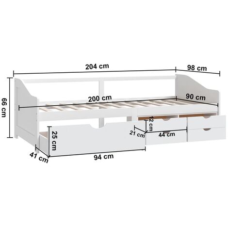 3-Seater Day Bed without Mattress White Solid Pinewood 90x200cm vidaXL