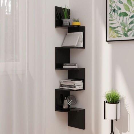 Wall Corner Shelf High Gloss Black 19x19x123 cm Engineered Wood vidaXL