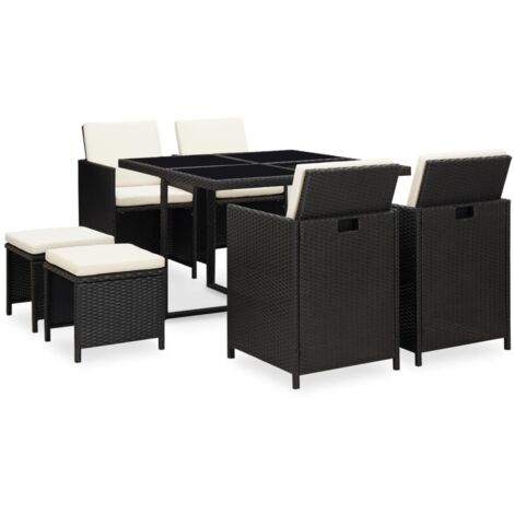 Patio Furniture  Black  Steel, PE Rattan, Glass, Polyester vidaXL
