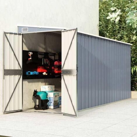 Wall-mounted Garden Shed Grey 118x382x178 cm Galvanised Steel vidaXL