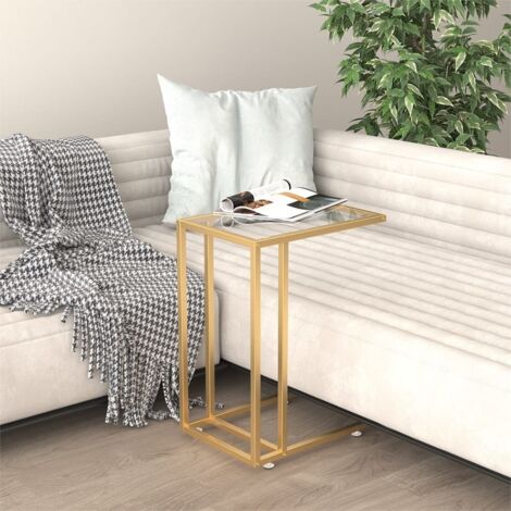 Side Table  Clear and Gold  Tempered Glass, Iron  Simple vidaXL