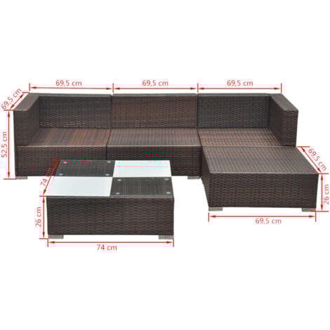 5 Piece Garden Lounge Set with Cushions Poly Rattan Brown vidaXL