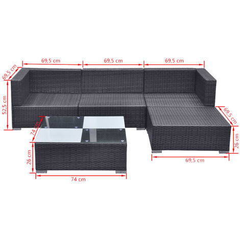 5 Piece Garden Lounge Set with Cushions Poly Rattan Black vidaXL