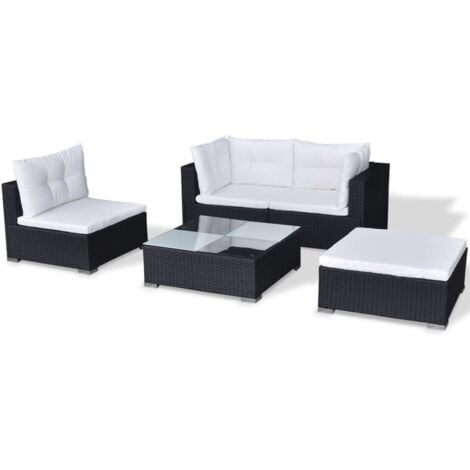 5 Piece Garden Lounge Set with Cushions Poly Rattan Black vidaXL