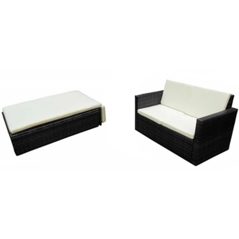 2 Piece Garden Lounge Set with Cushions Poly Rattan Black vidaXL