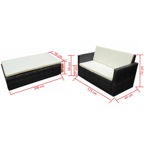 2 Piece Garden Lounge Set with Cushions Poly Rattan Black vidaXL
