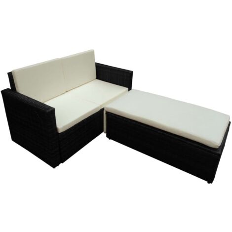 2 Piece Garden Lounge Set with Cushions Poly Rattan Black vidaXL