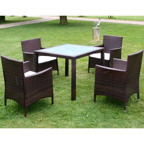 5 Piece Outdoor Dining Set with Cushions Poly Rattan Brown vidaXL