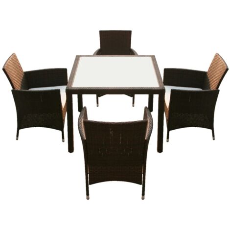 5 Piece Outdoor Dining Set with Cushions Poly Rattan Brown vidaXL