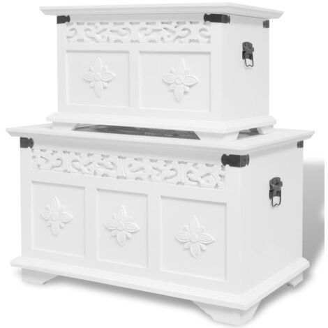 Two Piece Storage Chest Set White vidaXL