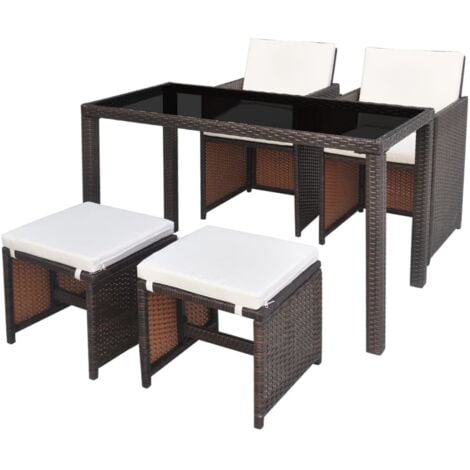 5 Piece Outdoor Dining Set with Cushions Poly Rattan Brown vidaXL