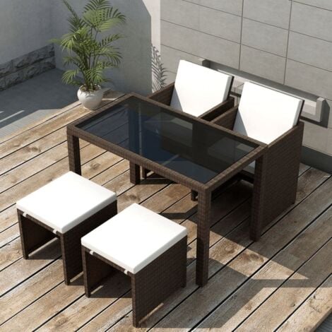 5 Piece Outdoor Dining Set with Cushions Poly Rattan Brown vidaXL