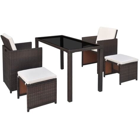 5 Piece Outdoor Dining Set with Cushions Poly Rattan Brown vidaXL