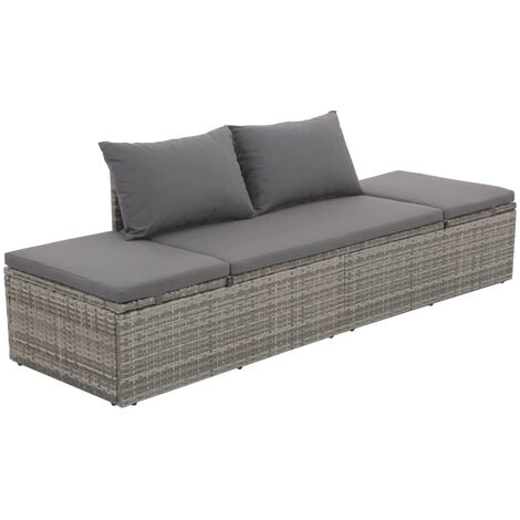 Outdoor Lounge Bed with Cushion & Pillows Poly Rattan Grey vidaXL