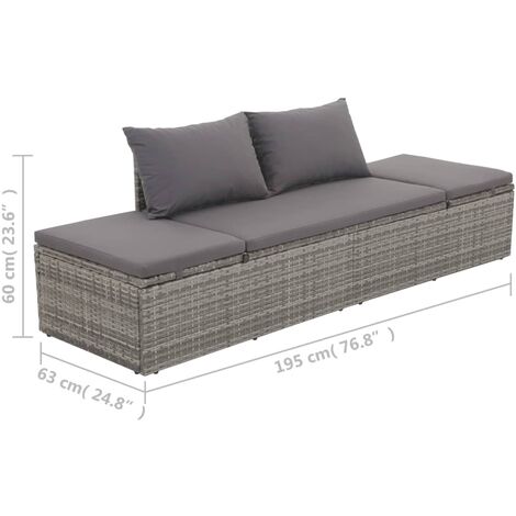Outdoor Lounge Bed with Cushion & Pillows Poly Rattan Grey vidaXL