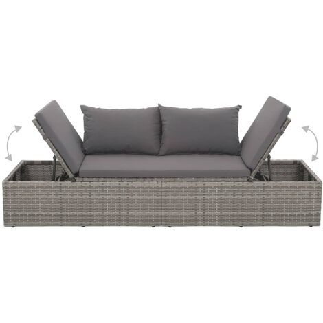 Outdoor Lounge Bed with Cushion & Pillows Poly Rattan Grey vidaXL