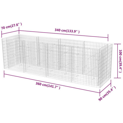 Gabion Raised Bed Steel 360x90x100 cm vidaXL