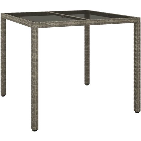 Garden Table 90x90x75 cm Tempered Glass and Poly Rattan Grey vidaXL