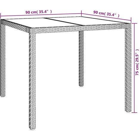 Garden Table 90x90x75 cm Tempered Glass and Poly Rattan Grey vidaXL