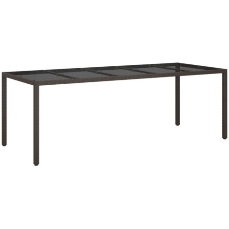Garden Table Brown 250x100x75 cm Tempered Glass and Poly Rattan vidaXL